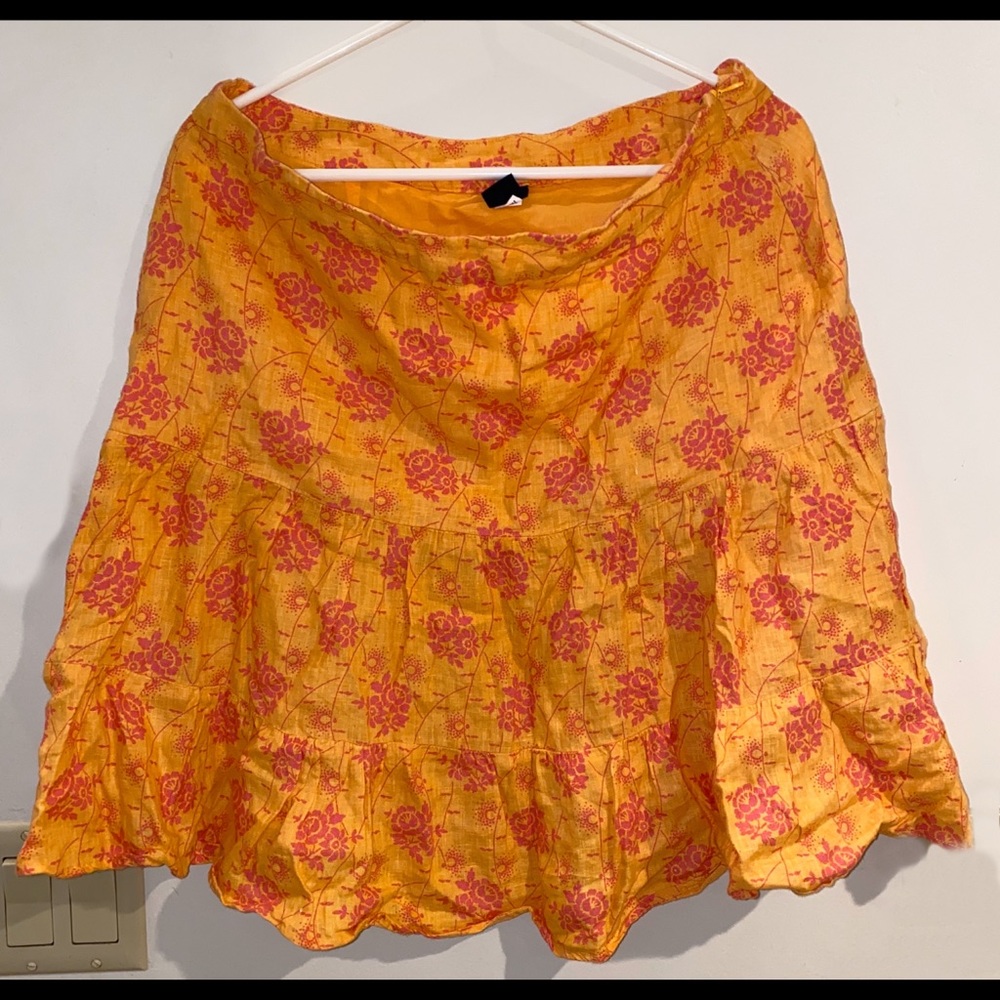 Gap Orange & Pink Mid-Length Linen Skirt
